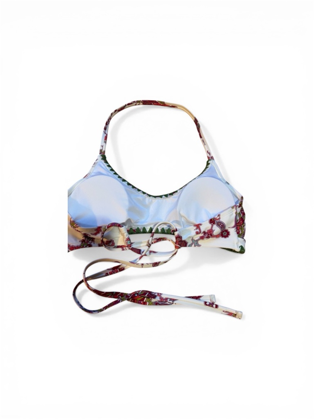 Printed Paisley Halter Bikini Top - White & Pink - Picture 3 of 3